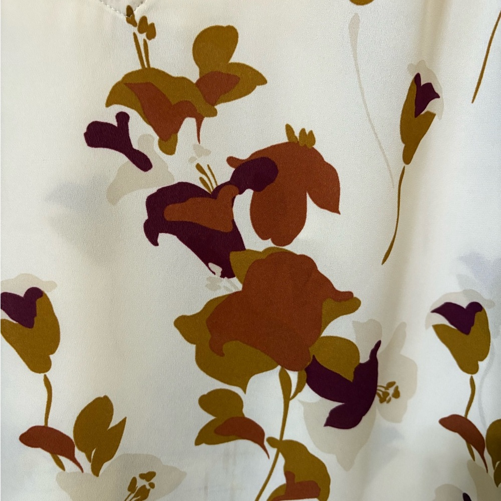 Ann Taylor Cream Blouse with Rust and Plum Floral Print - Picture 4 of 5